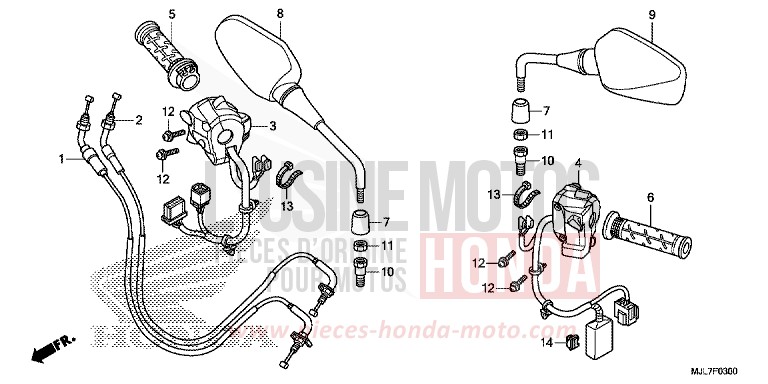 COMMUTATEUR/CABLE/MIROIR de Integra 750 CANDY ARCADIAN RED (R305) de 2014